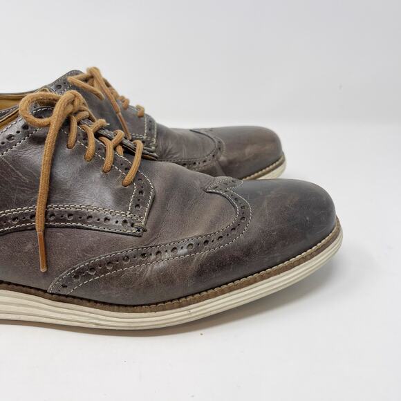 Cole Haan Mens 10.5 Grey Original Grand Wingtip Oxford Sneaker Shoe Leather - Picture 3 of 12